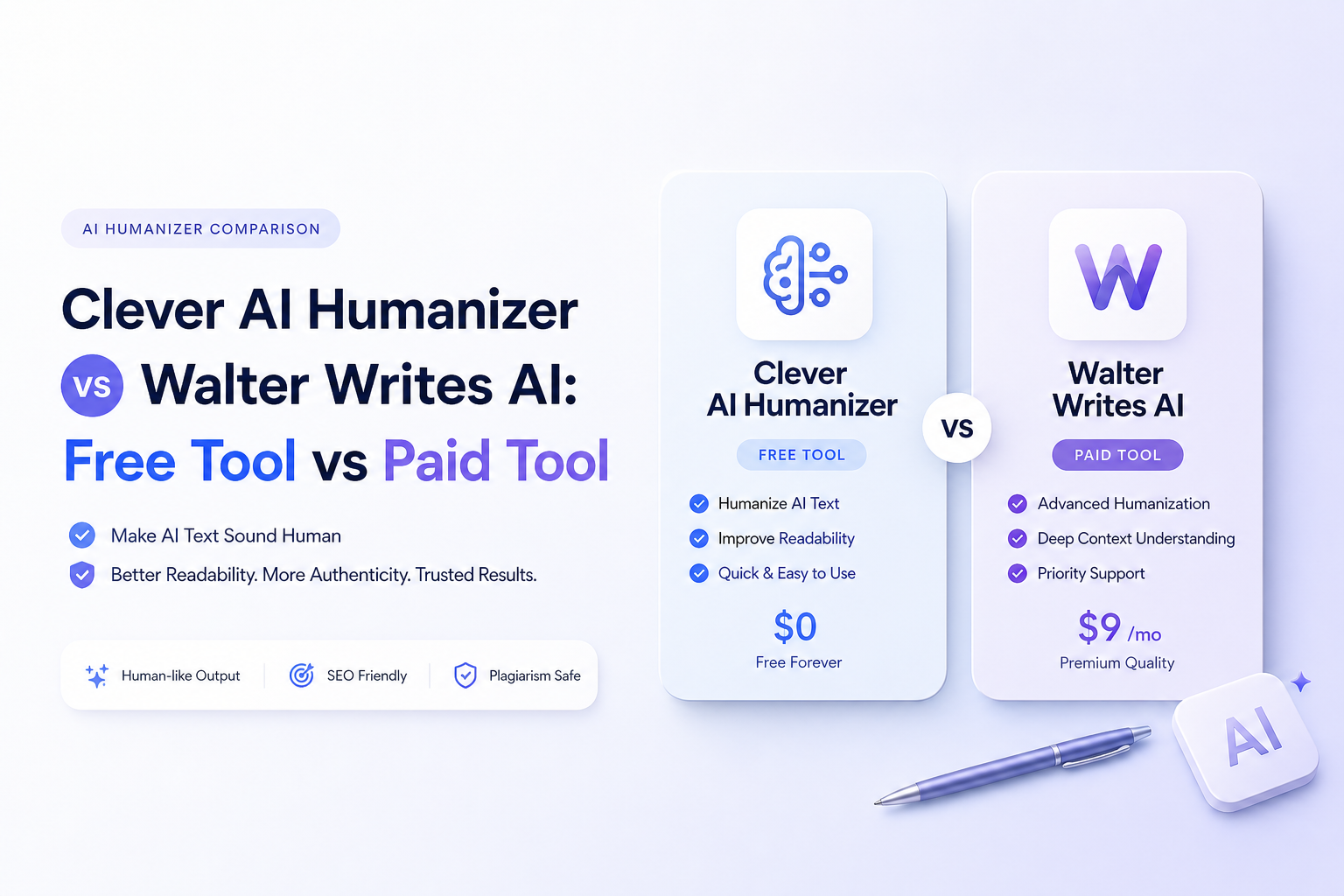 Clever AI Humanizer vs Walter Writes AI: Free Tool vs Paid Tool